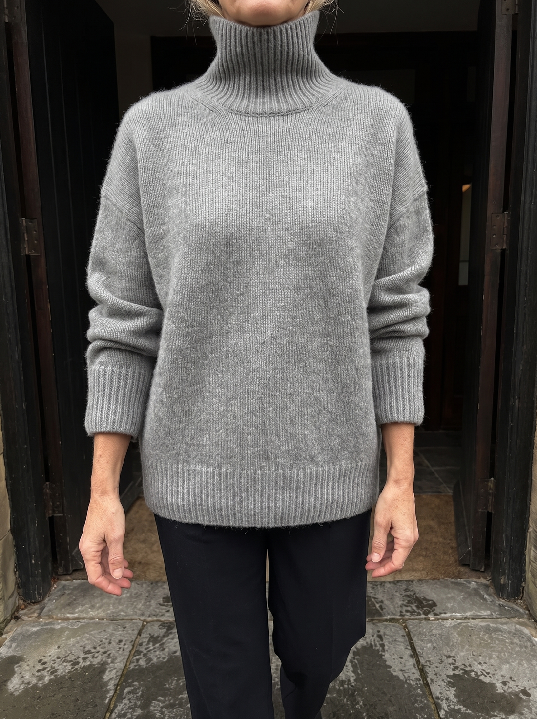 Edith Relaxed Turtleneck Sweater in Gray - front view