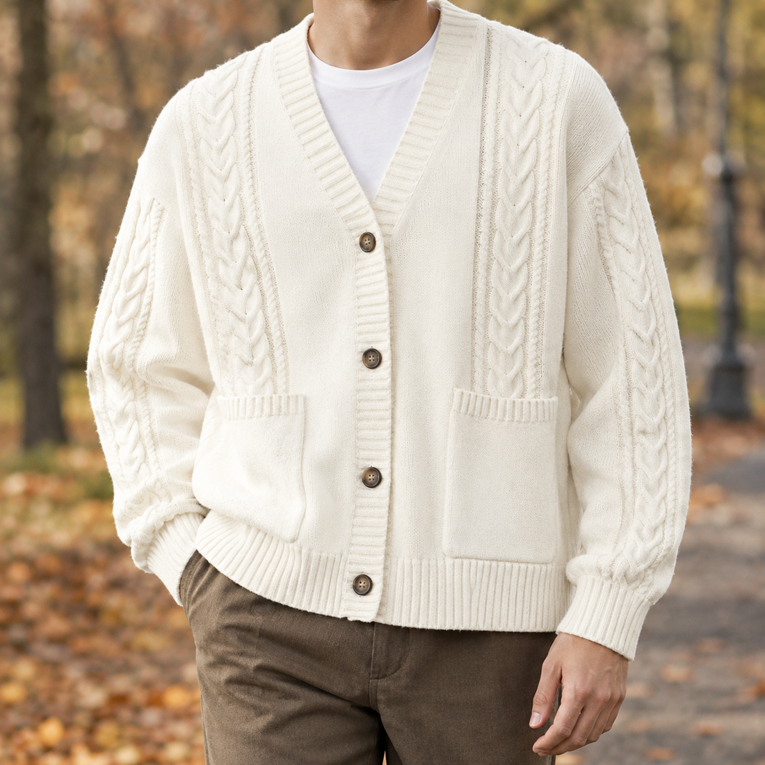 Marcel Cable Knit Cardigan - Rice White