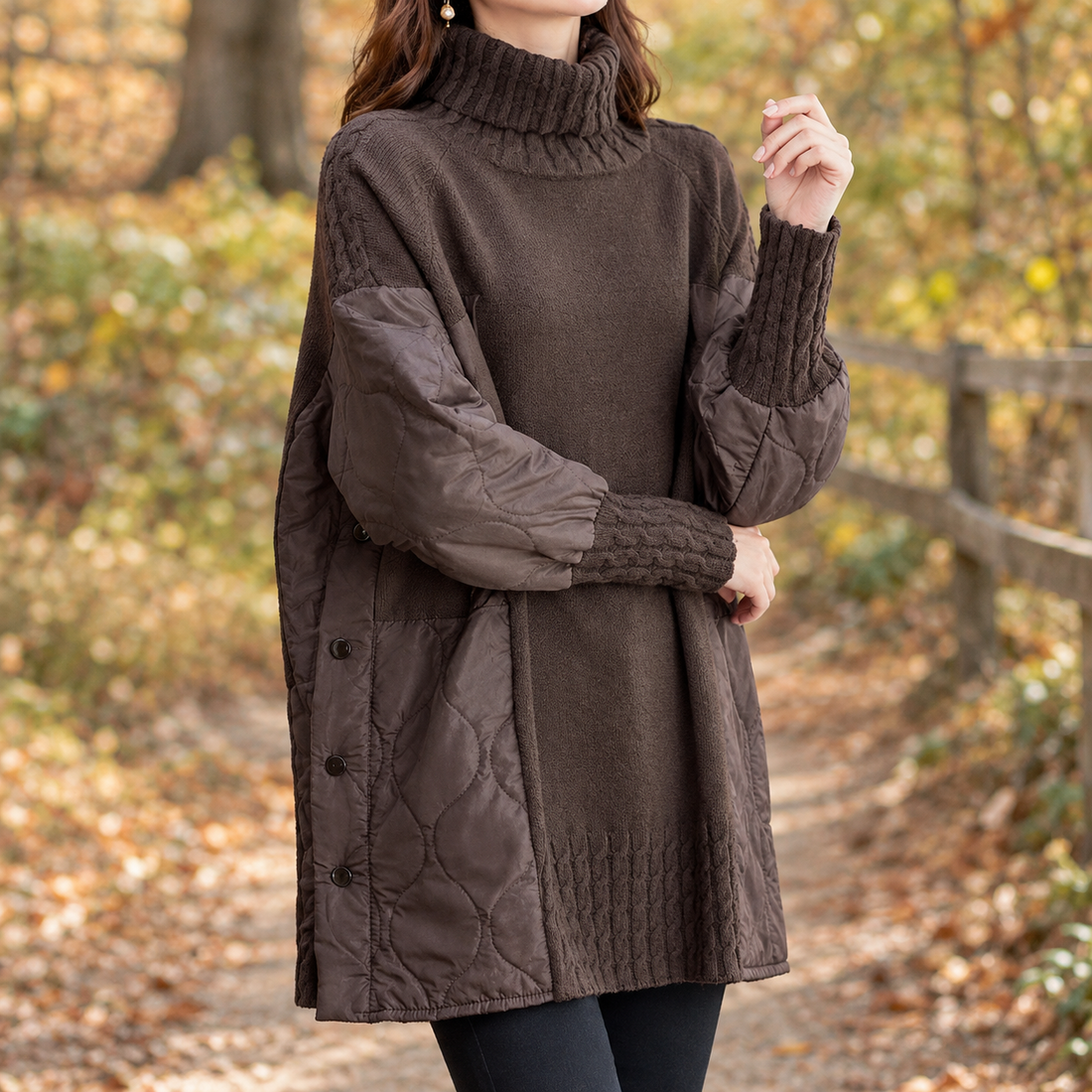 Talia Quilted Turtleneck Sweater - Coffee