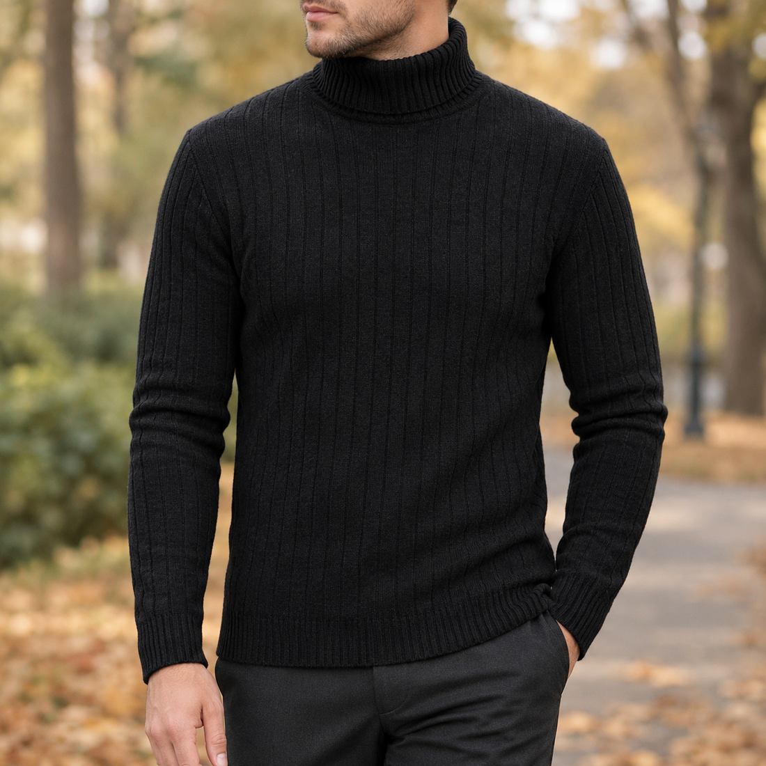 Esteban Ribbed Turtleneck Sweater - Black