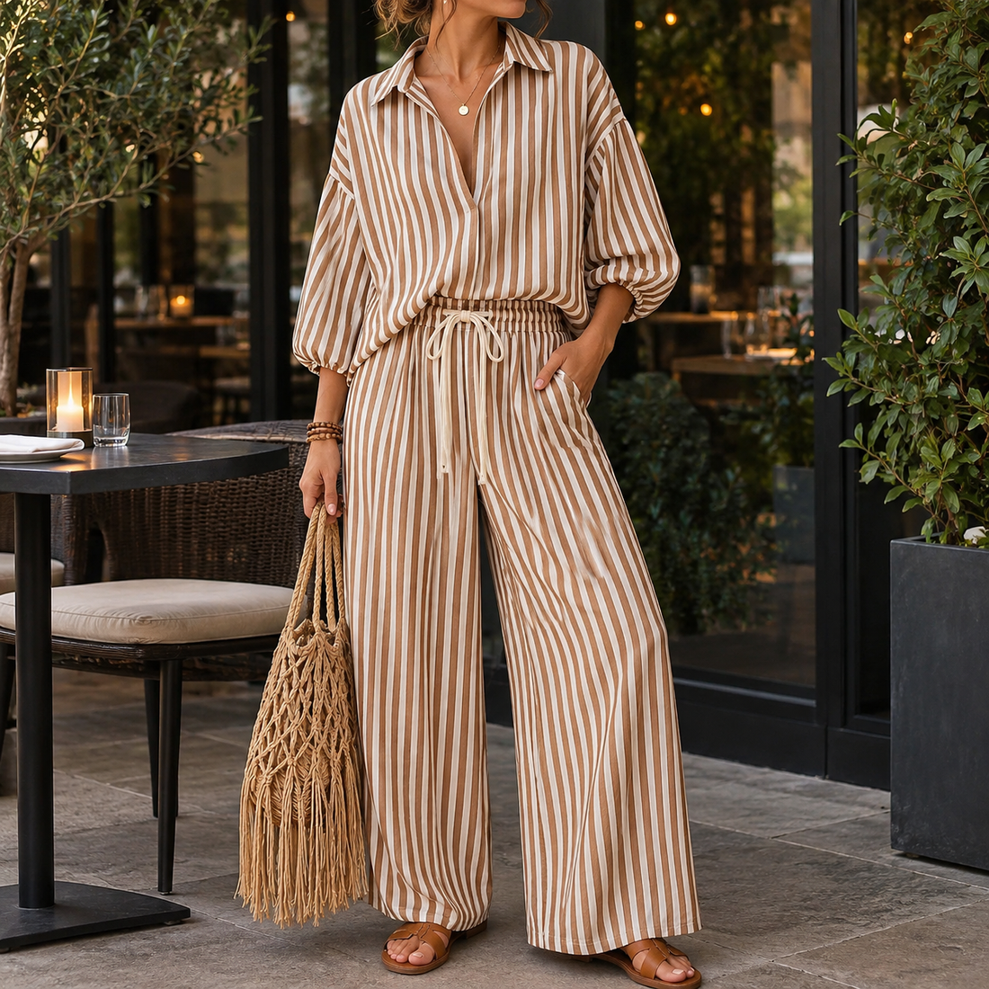Leontine Striped Set - Camel Stripe