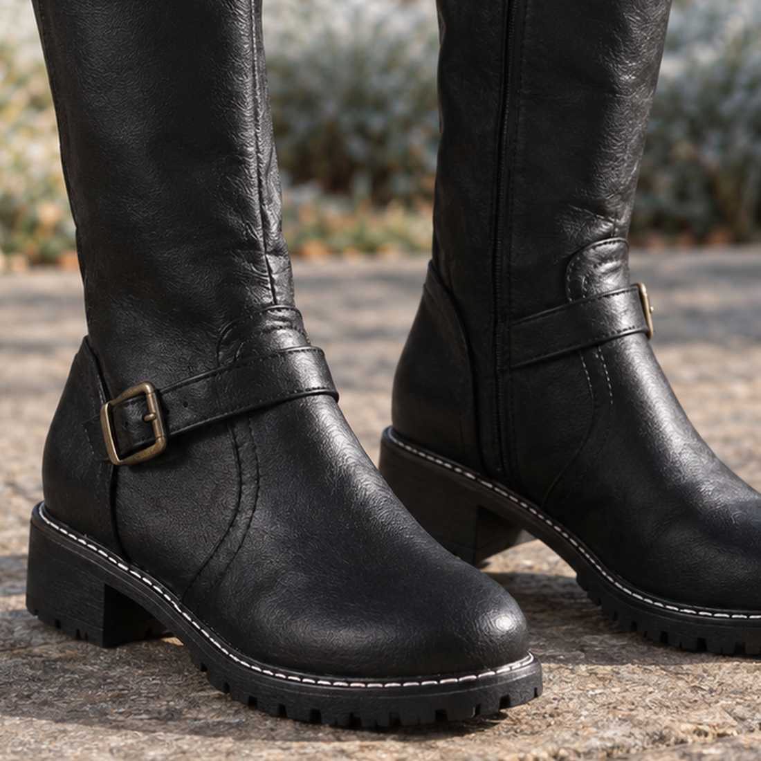 Taranto Buckle Knee Boots - Lead Product Detail
