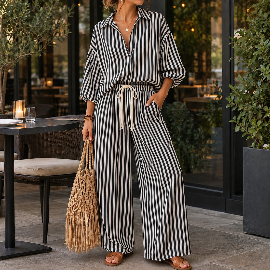 Leontine Striped Set - Black