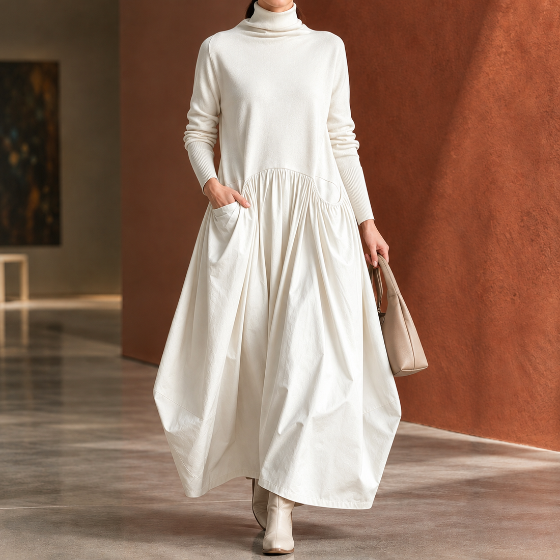 Elowen Balloon Hem Dress - White