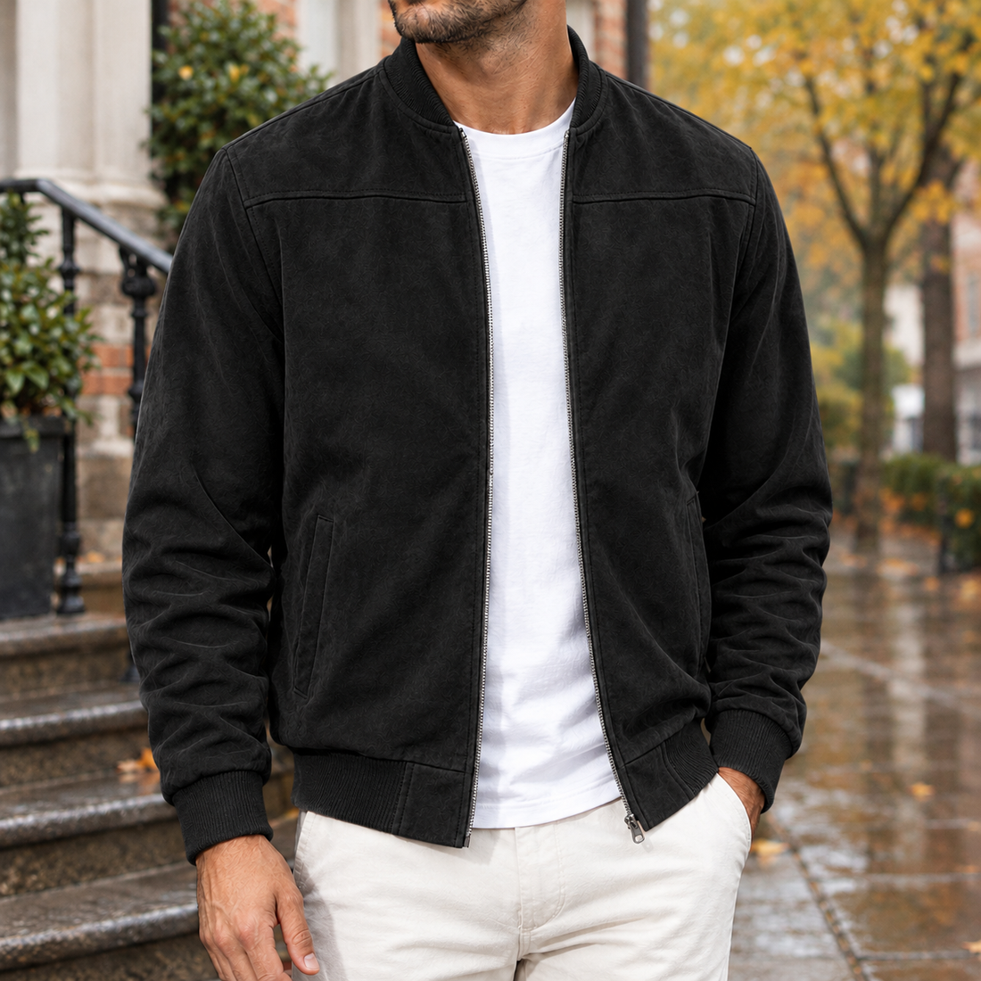 Mortimer Suede Bomber Jacket - Black