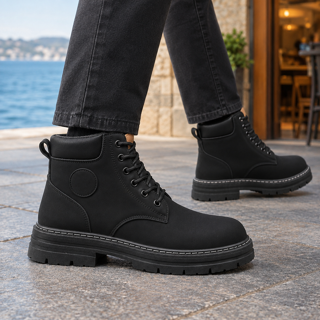 Matteo Chunky Lace-Up Boots - Black