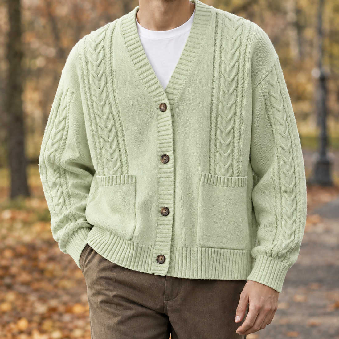 Marcel Cable Knit Cardigan - Fruit Green