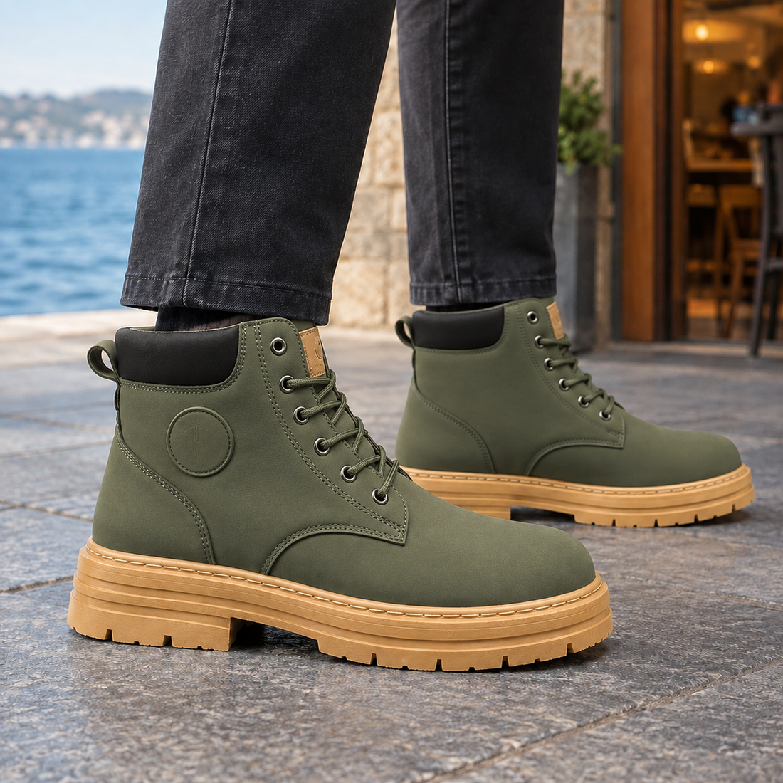 Matteo Chunky Lace-Up Boots - Olive Green