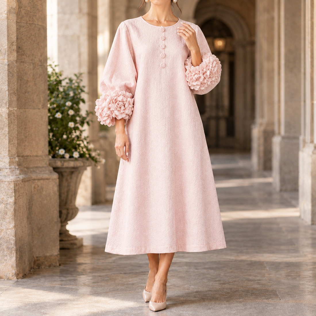 Ada Floral Cuff Dress - Pink