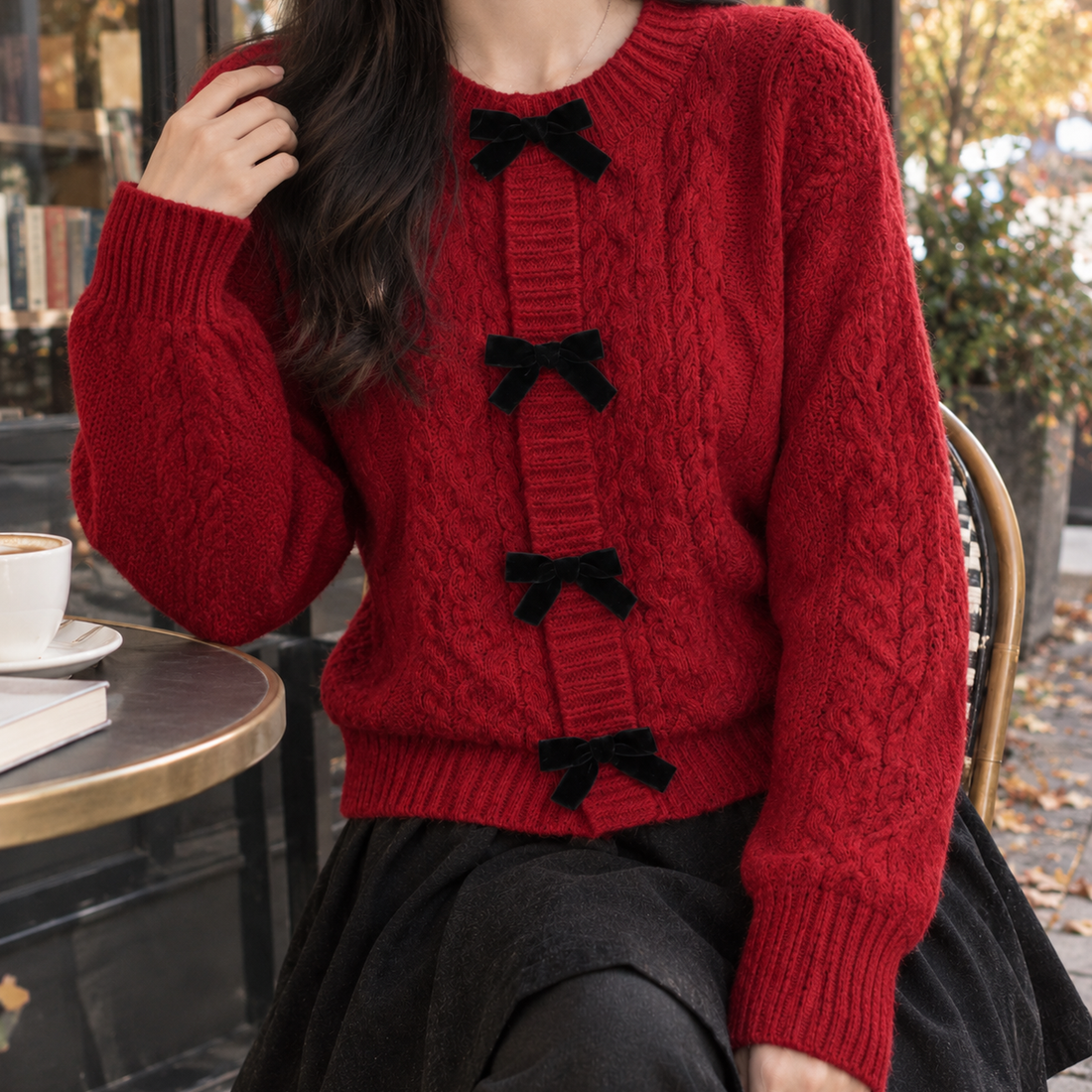 Juliet Bow Cardigan - Red