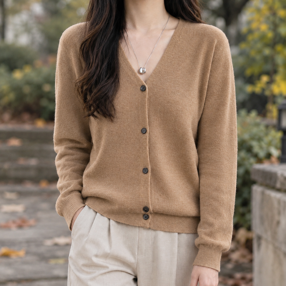 Bettina V-Neck Cardigan - Golden Camel
