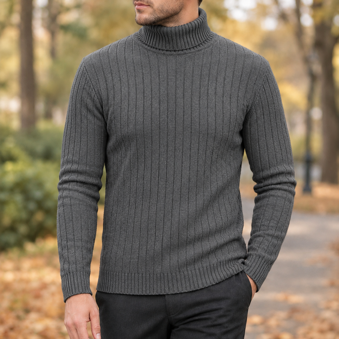 Esteban Ribbed Turtleneck Sweater - Dark Gray