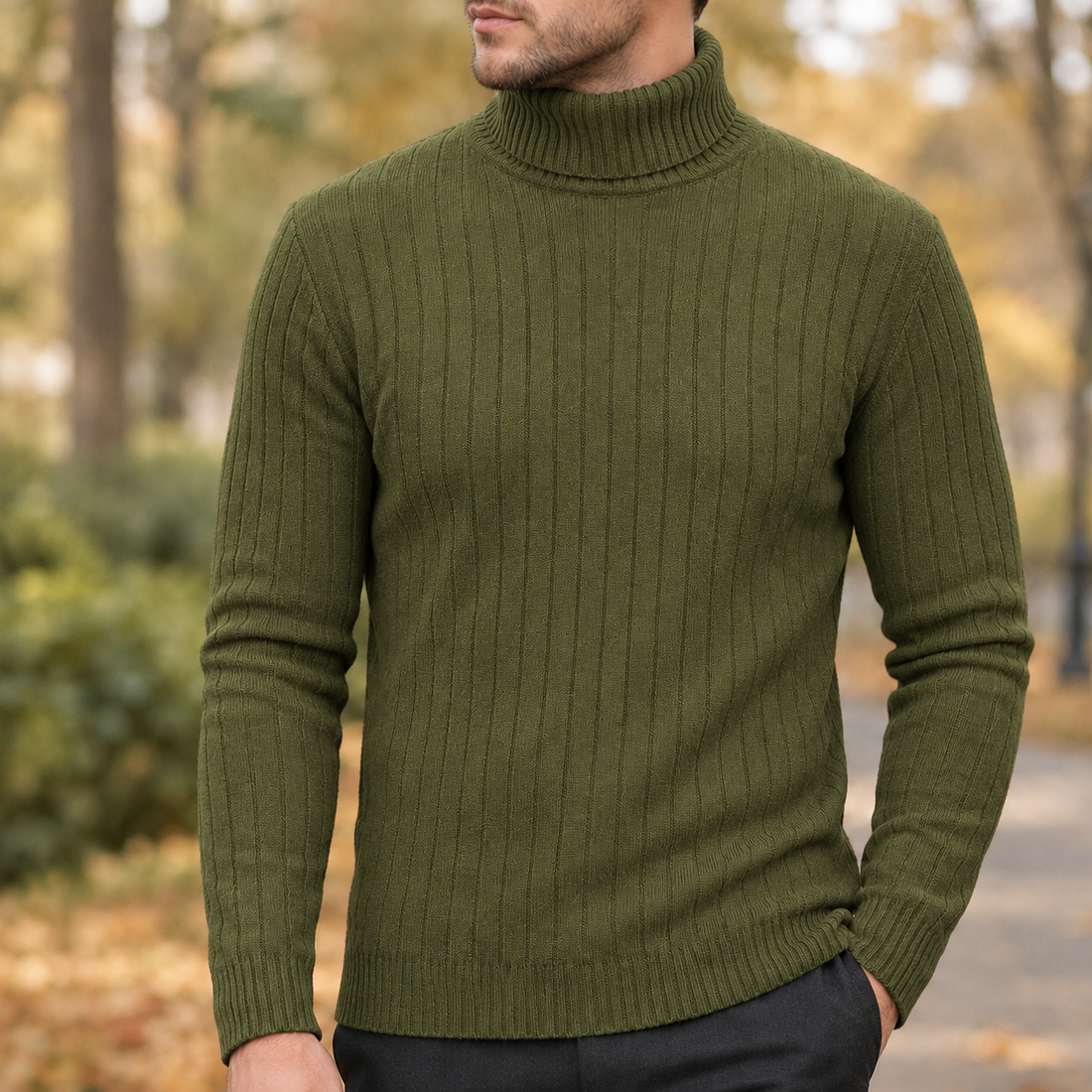 Esteban Ribbed Turtleneck Sweater - Army Green