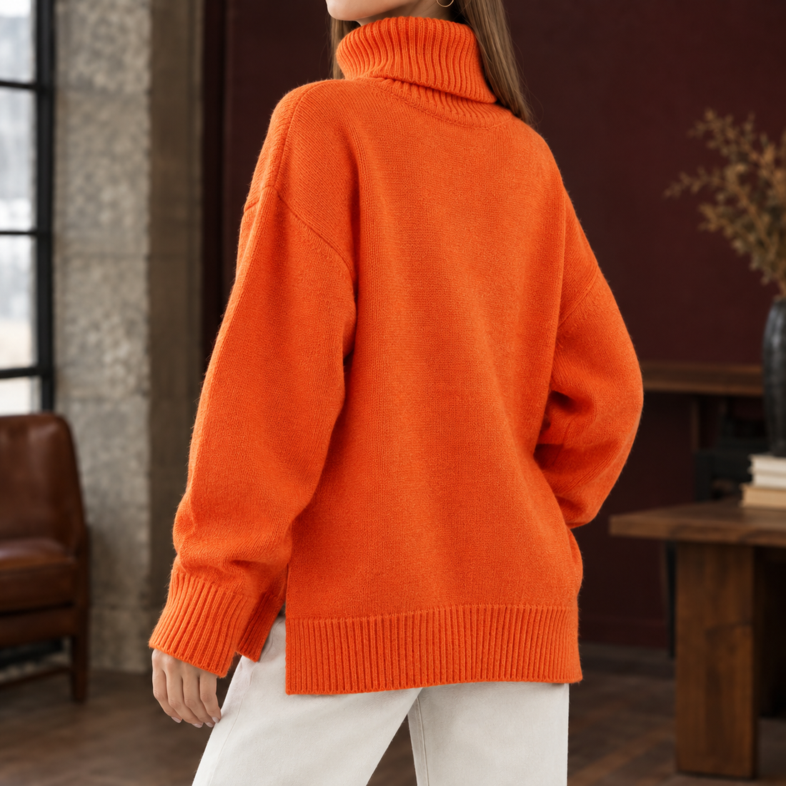 Celeste Turtleneck Sweater - Orange Red