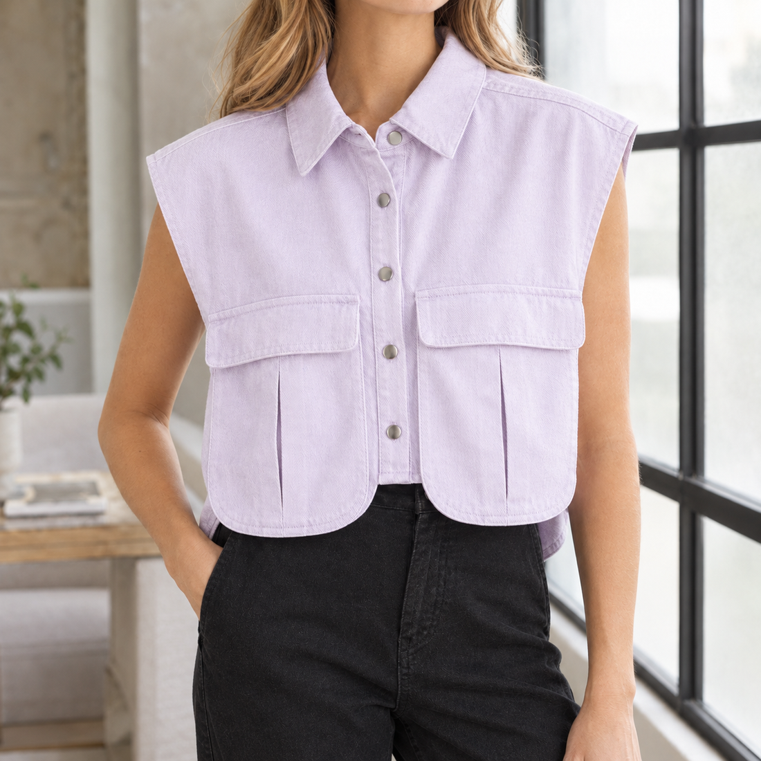 Angelique Cropped Denim Top - Light Purple