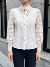 Colette Floral Lace Blouse in White - front view