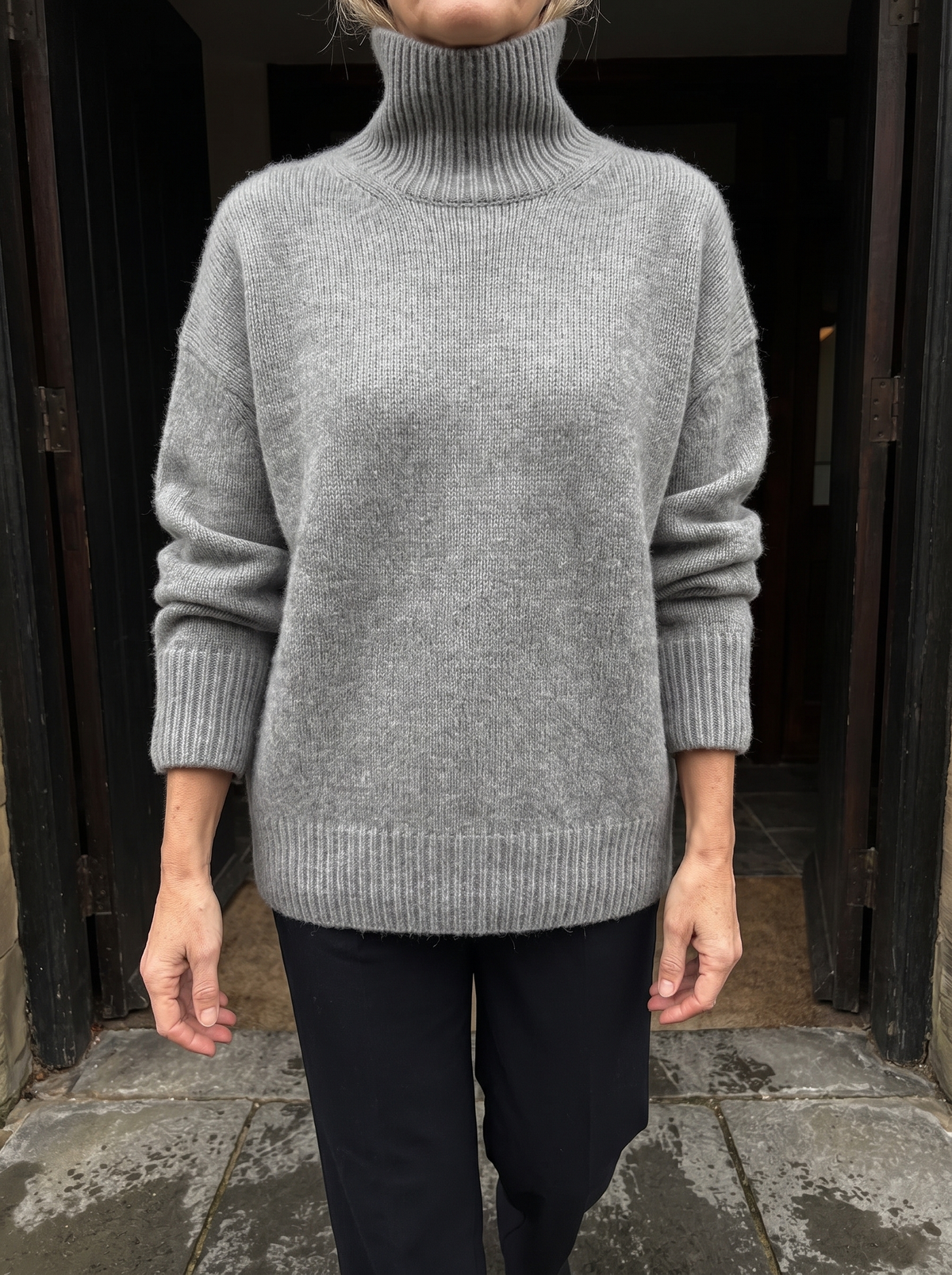 Edith Relaxed Turtleneck Sweater in Gray - front view