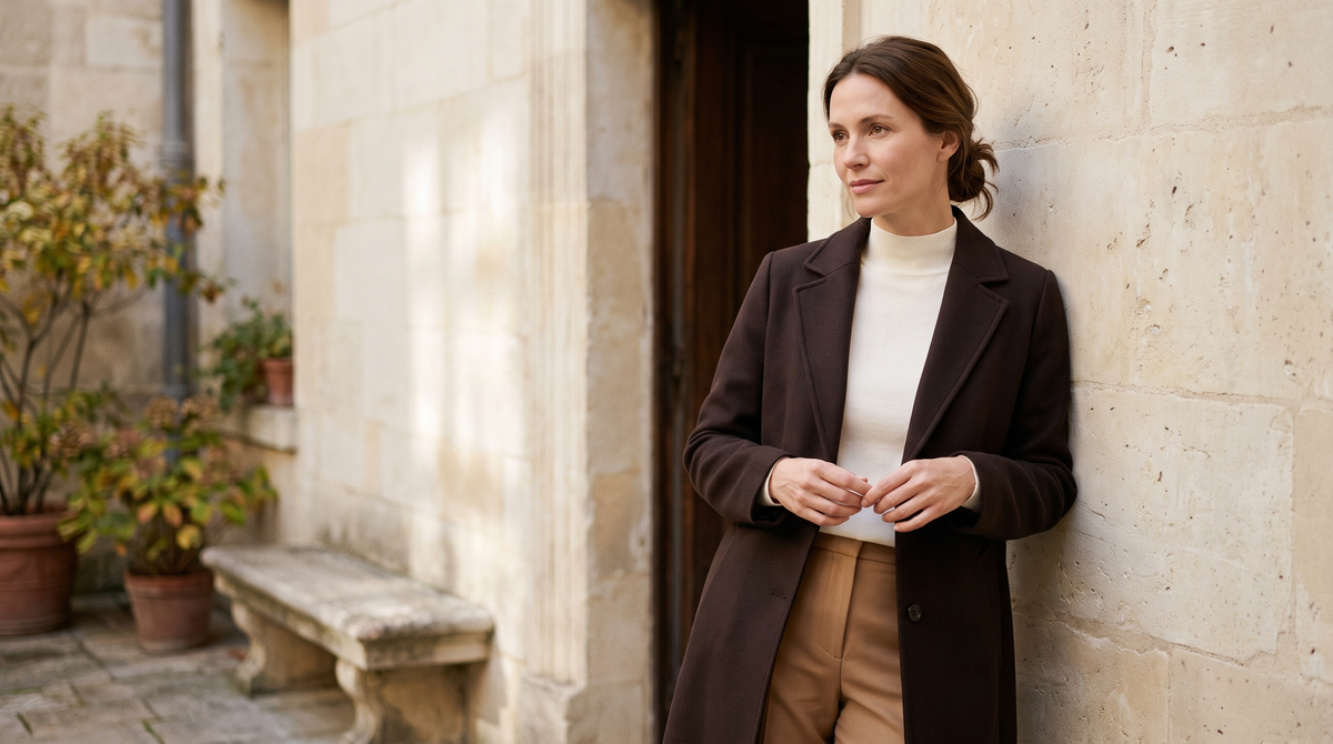 Ellen Beaumont autumn campaign with a model wearing seasonal layers