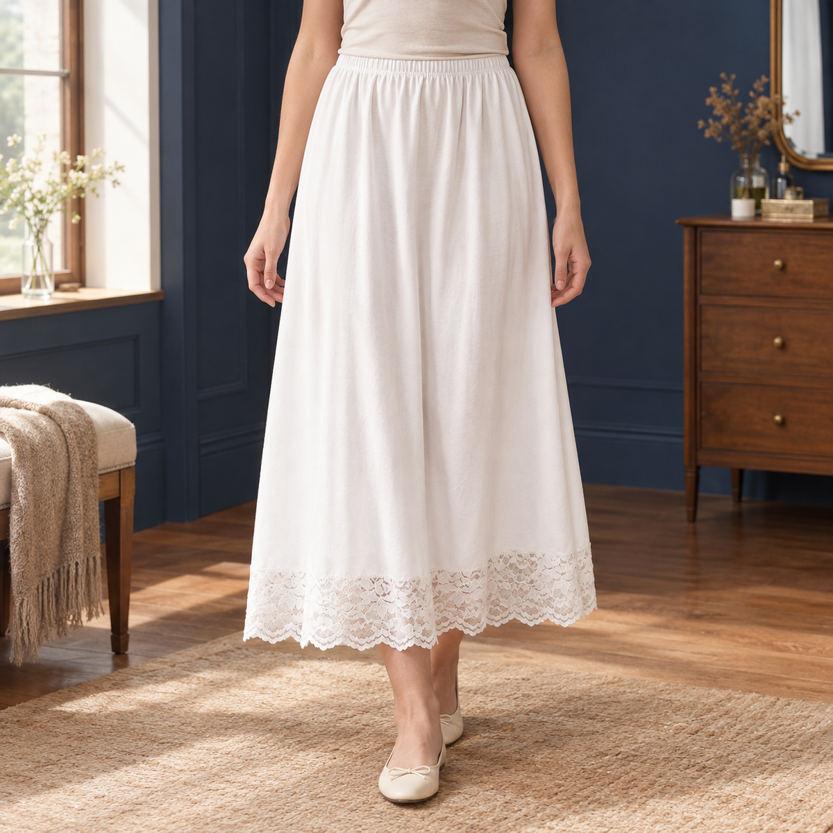 Imogen Lace Half Slip - White