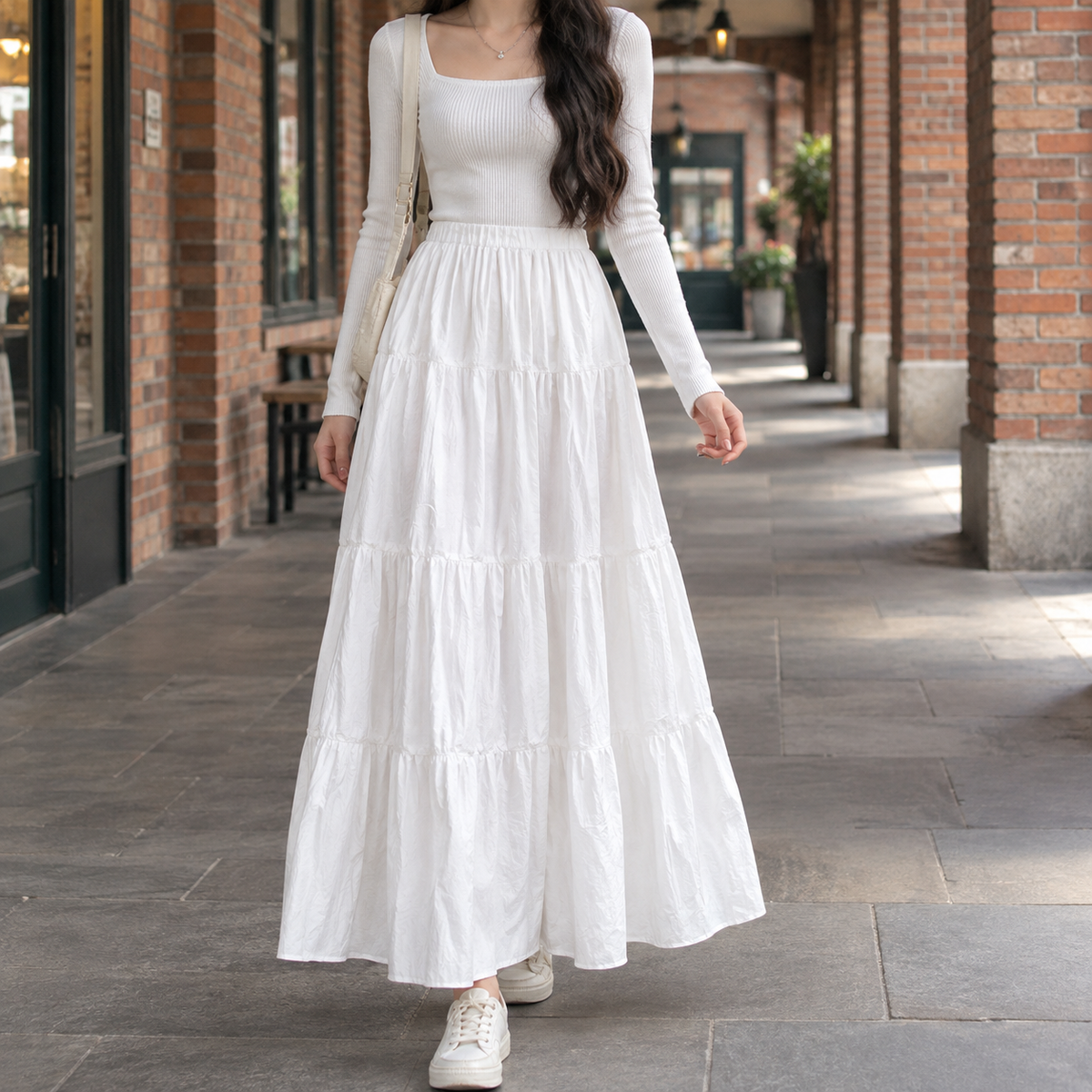 Selma Tiered Maxi Skirt - White