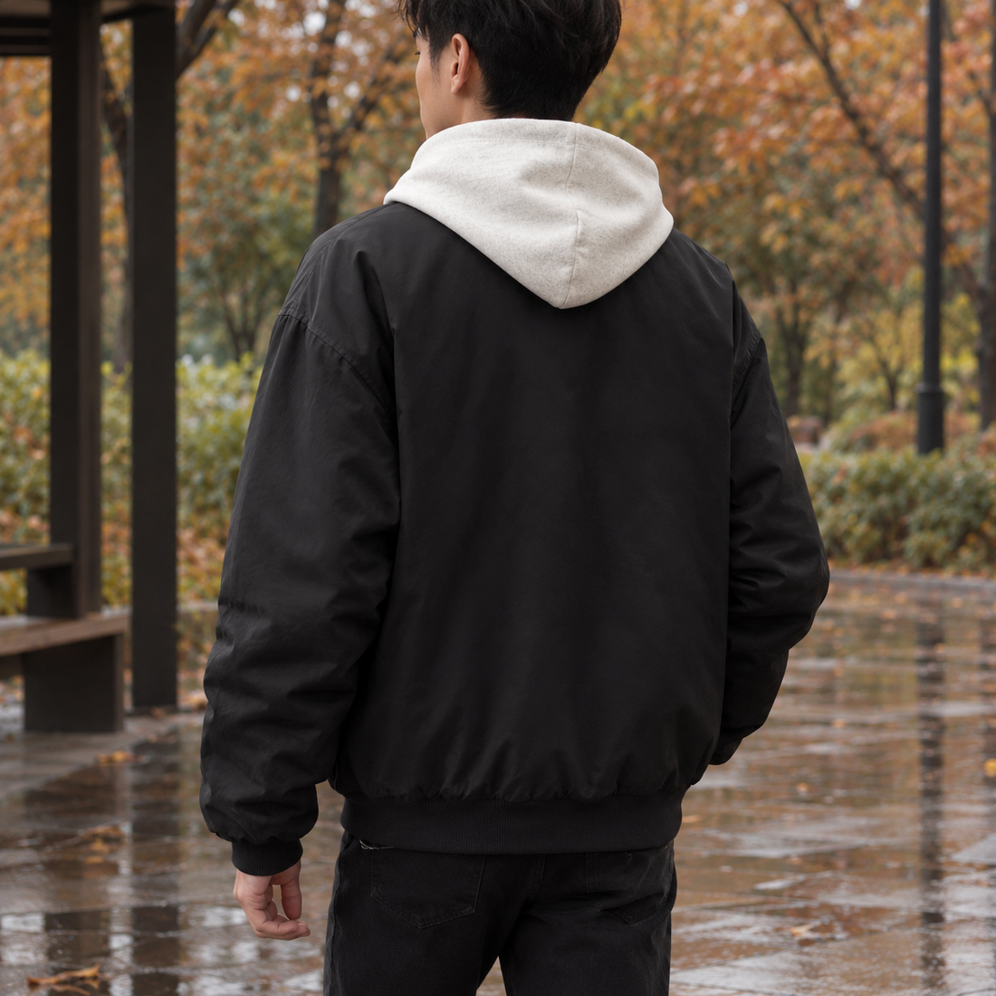 Vincent Graphic Bomber Jacket - Black Quilted