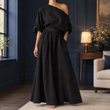 Annabel Draped Skirt Set - Black