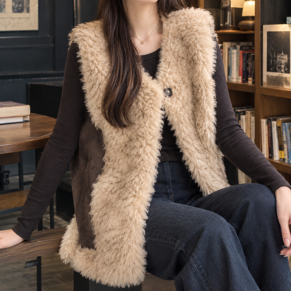Serena Faux Fur Vest - Wheat