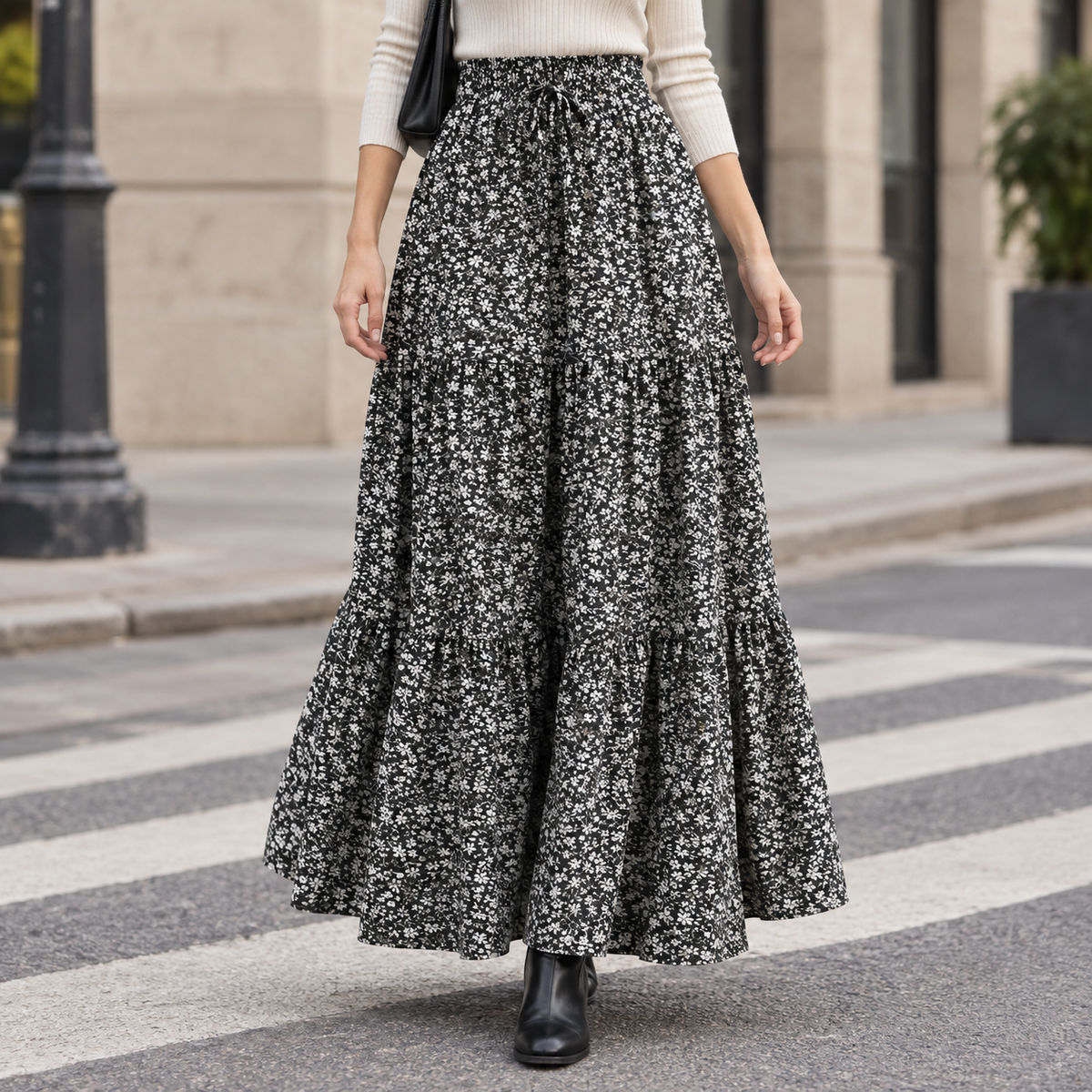 Guinevere Tiered Maxi Skirt - Black