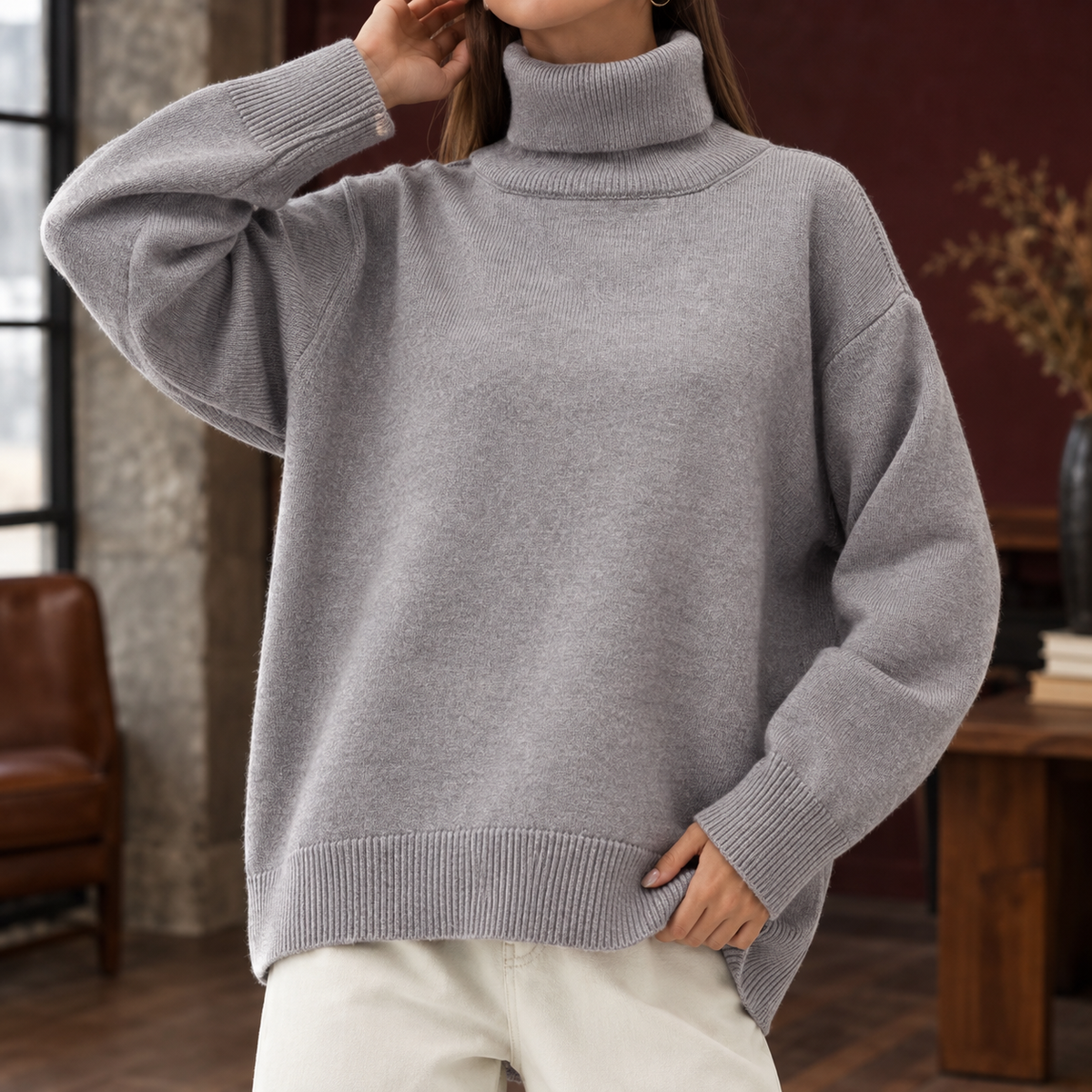 Celeste Turtleneck Sweater - Gray
