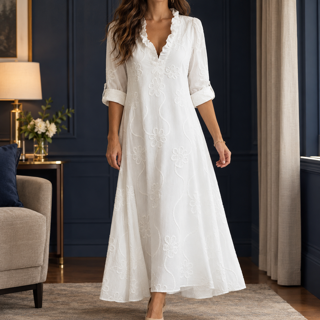 Aurore Embroidered Maxi Dress - White