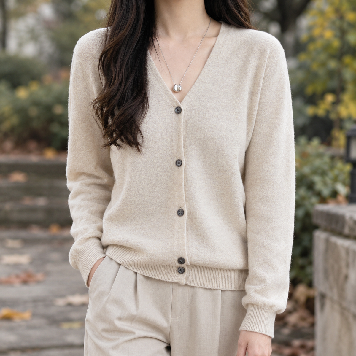 Bettina V-Neck Cardigan - Beige