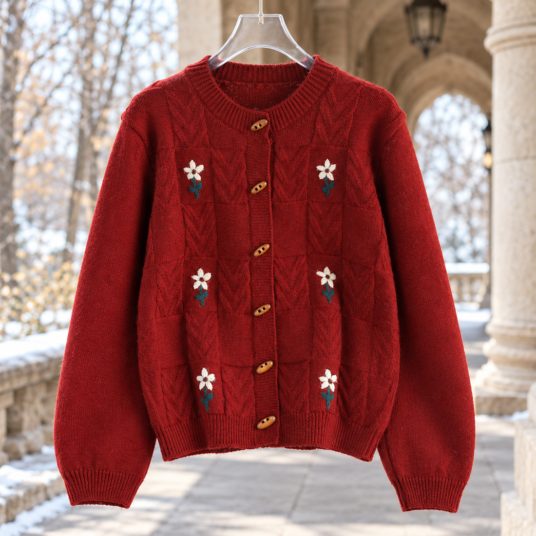 Oriana Embroidered Cardigan - Red