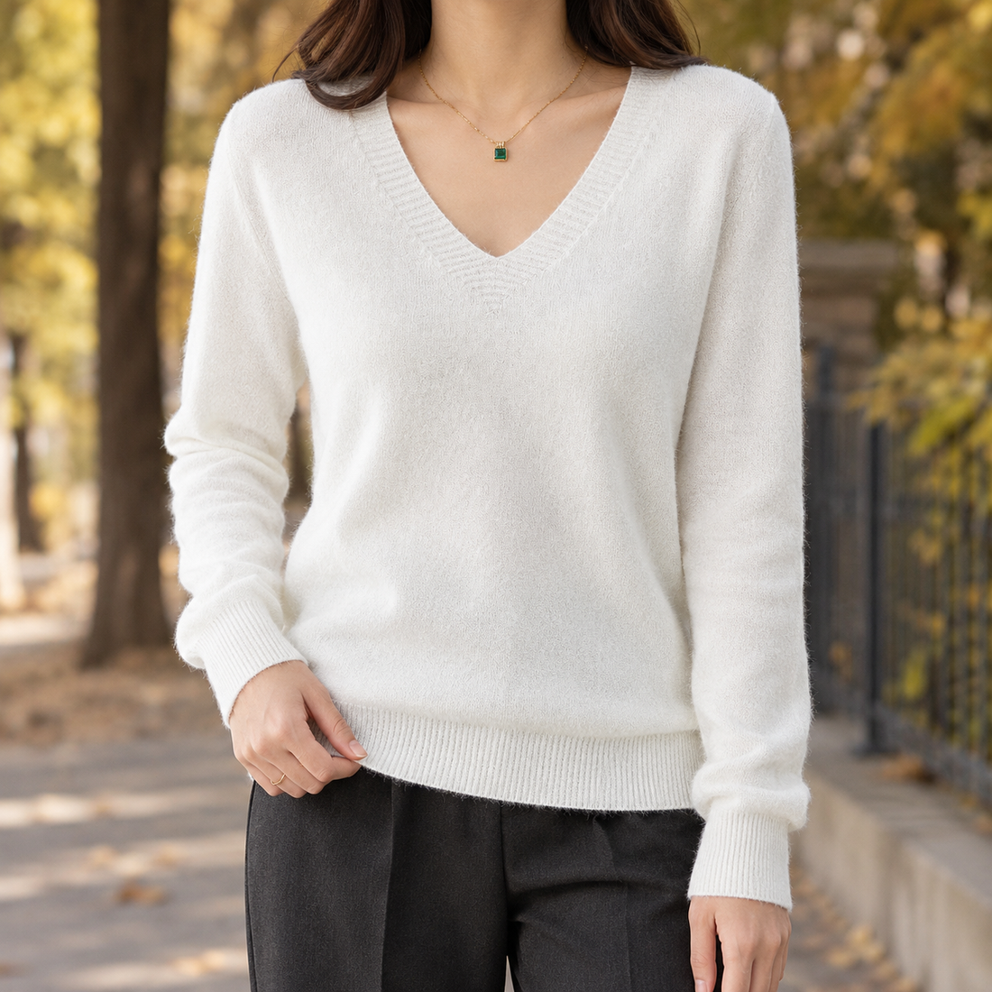 Lorelai V Neck Sweater - White