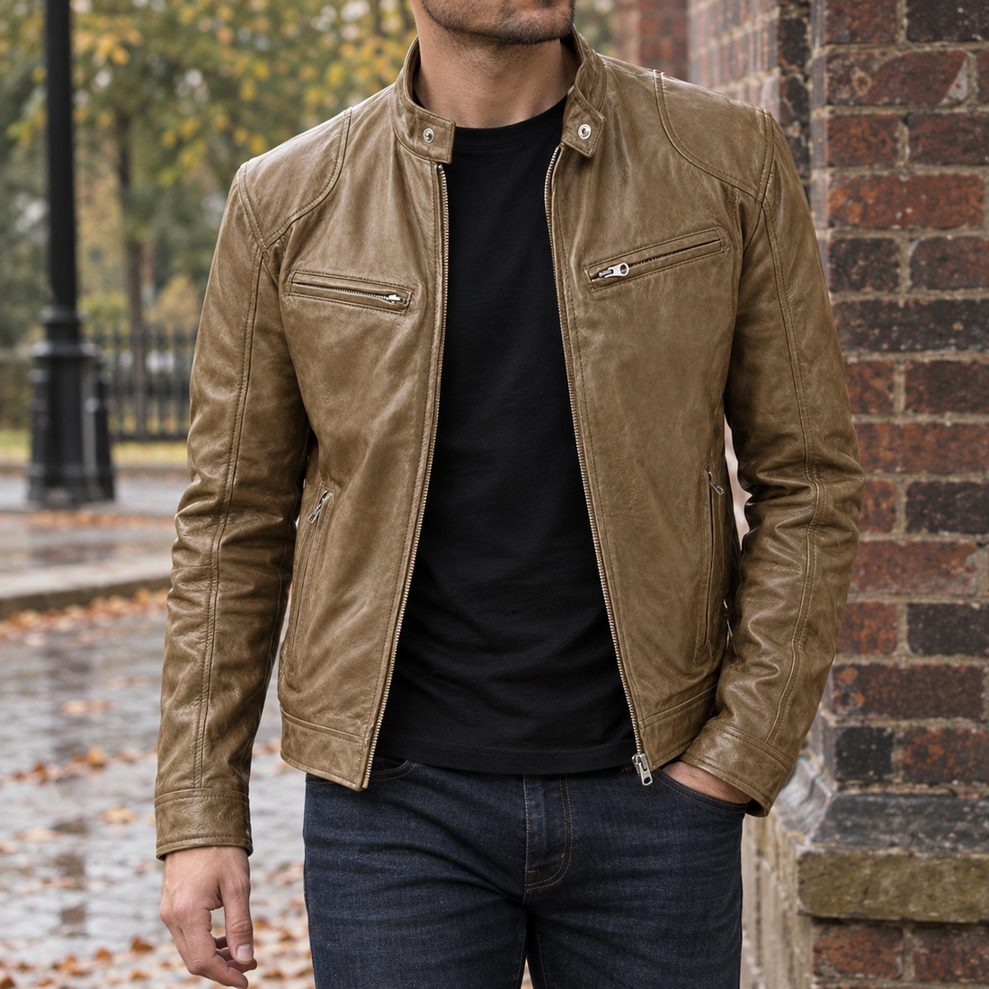 Hubert Moto Jacket - Khaki