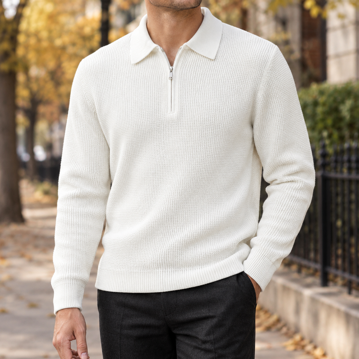 Laurent Half Zip Sweater - White