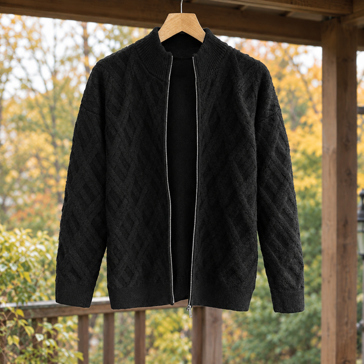 Anton Cable Knit Jacket - Black