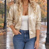 Nadia Metallic Bomber Jacket - Champagne