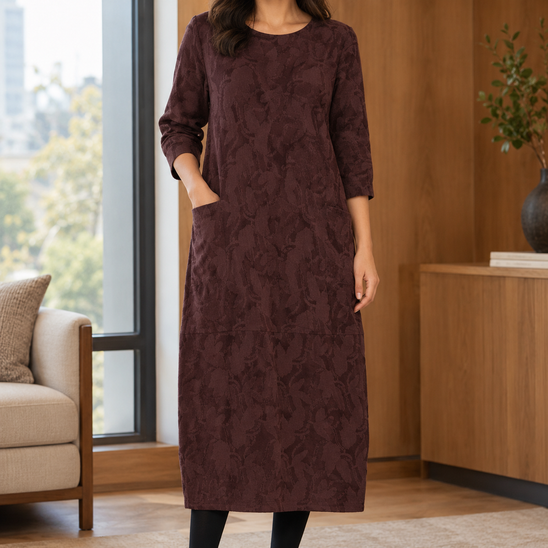 Demelza Relaxed Midi Dress - Wine Red