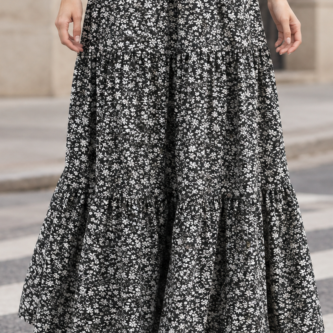 Guinevere Tiered Maxi Skirt - Lead Product Detail