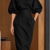 Noelle Pleated Midi Dress - Lead Product Detail