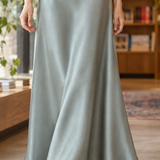 Kara Satin Midi Skirt - Lead Product Detail