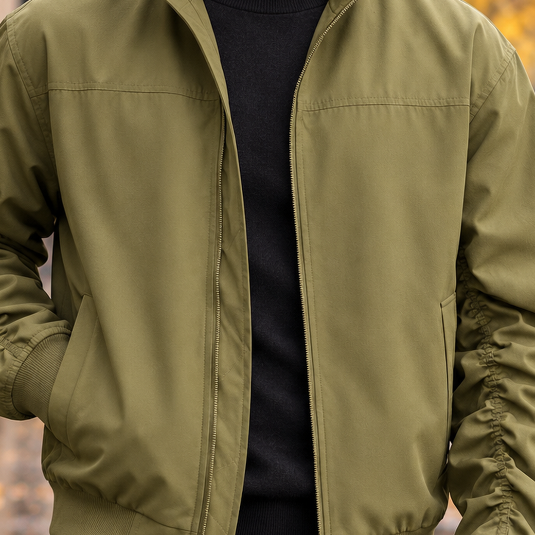Caius Ruched Sleeve Jacket - Lead Product Detail