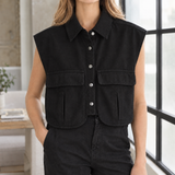 Angelique Cropped Denim Top - Black
