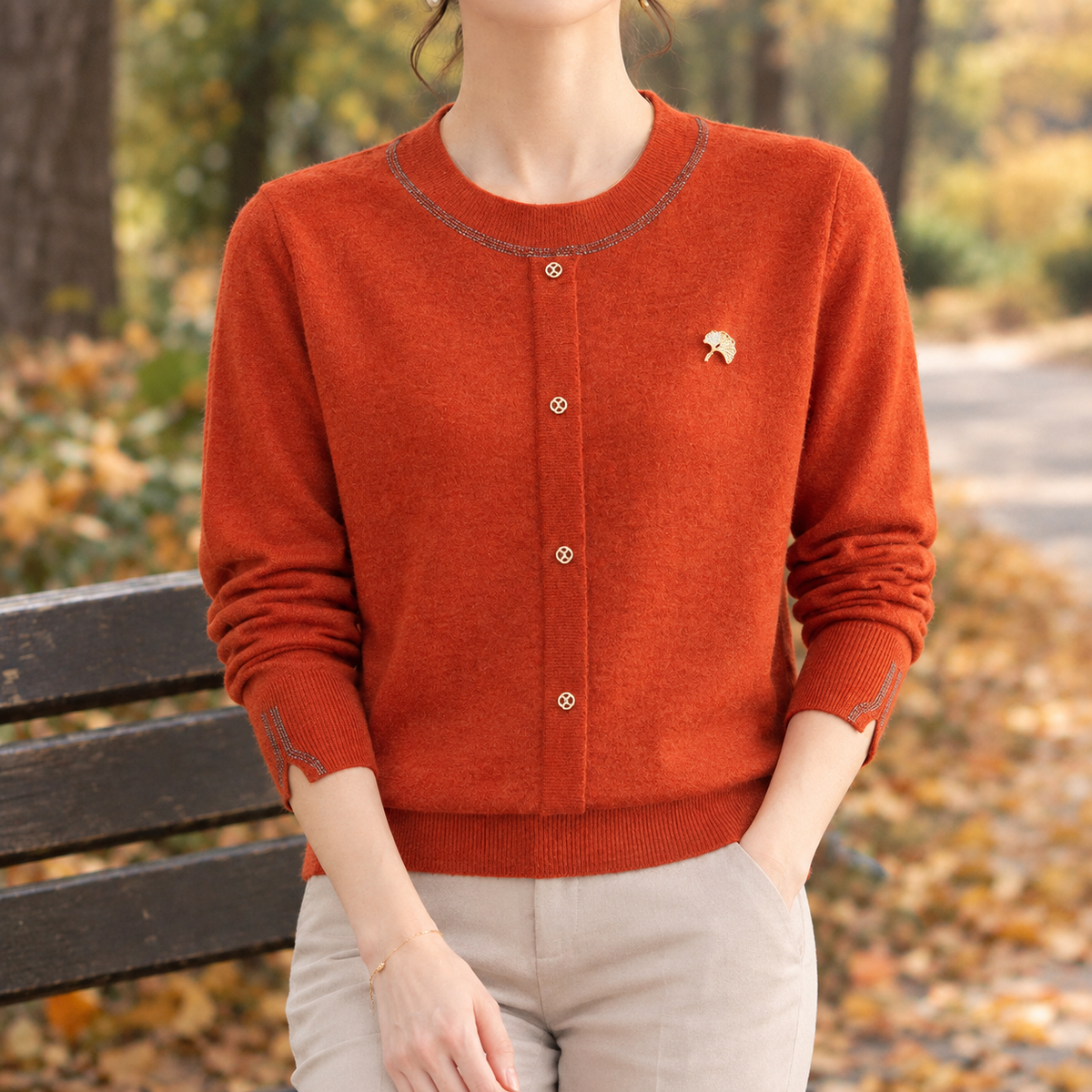 Ramona Button Detail Sweater - Orange