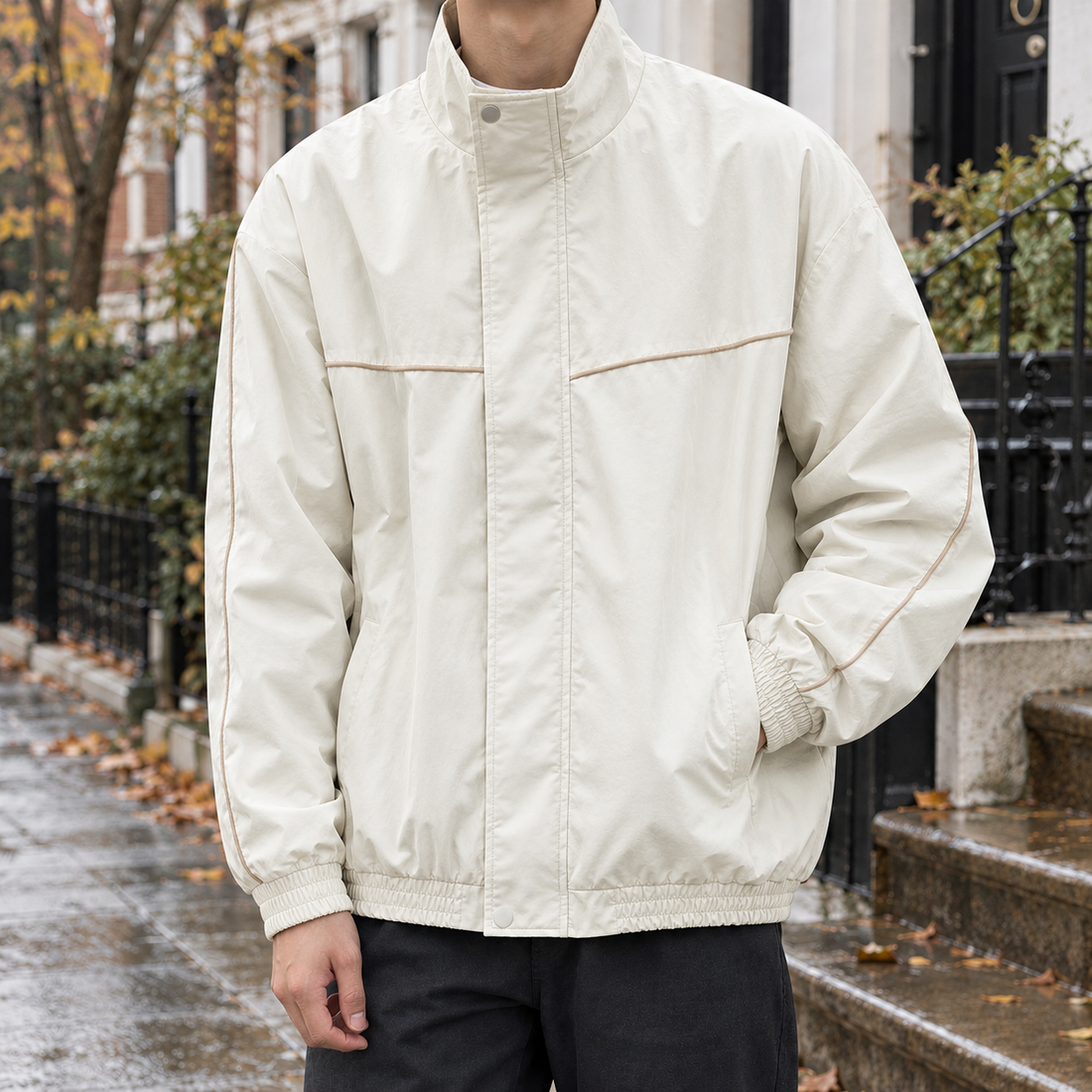 Maxim Piped Zip Jacket - Cream