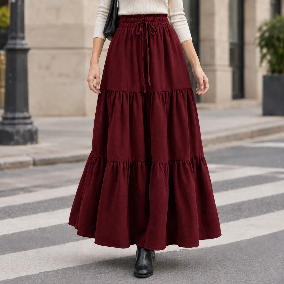 Guinevere Tiered Maxi Skirt - Burgundy