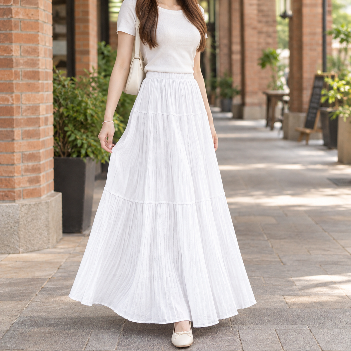 Ilaria Pleated Maxi Skirt - White