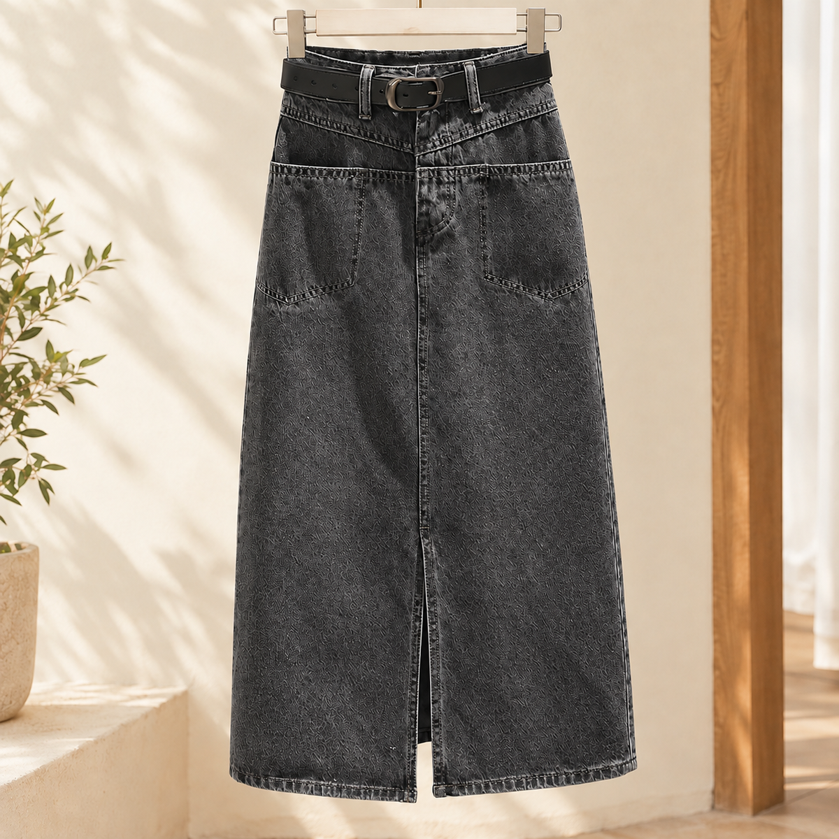 Georgia Denim Skirt - Black Gray