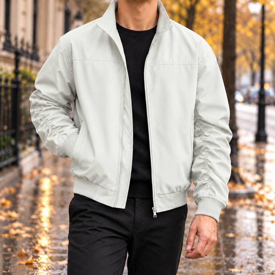 Caius Ruched Sleeve Jacket - Off White