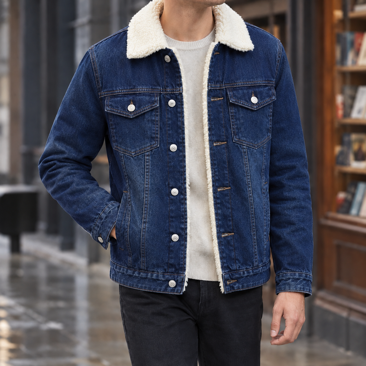 Oliver Denim Jacket - Dark Blue Lamb